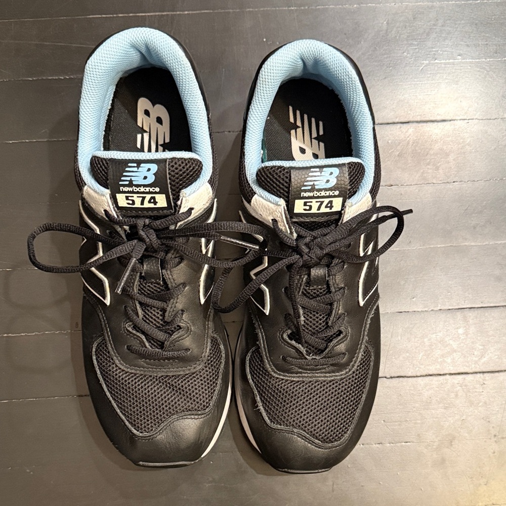 New Balance 574 Black and Light Blue Sneakers